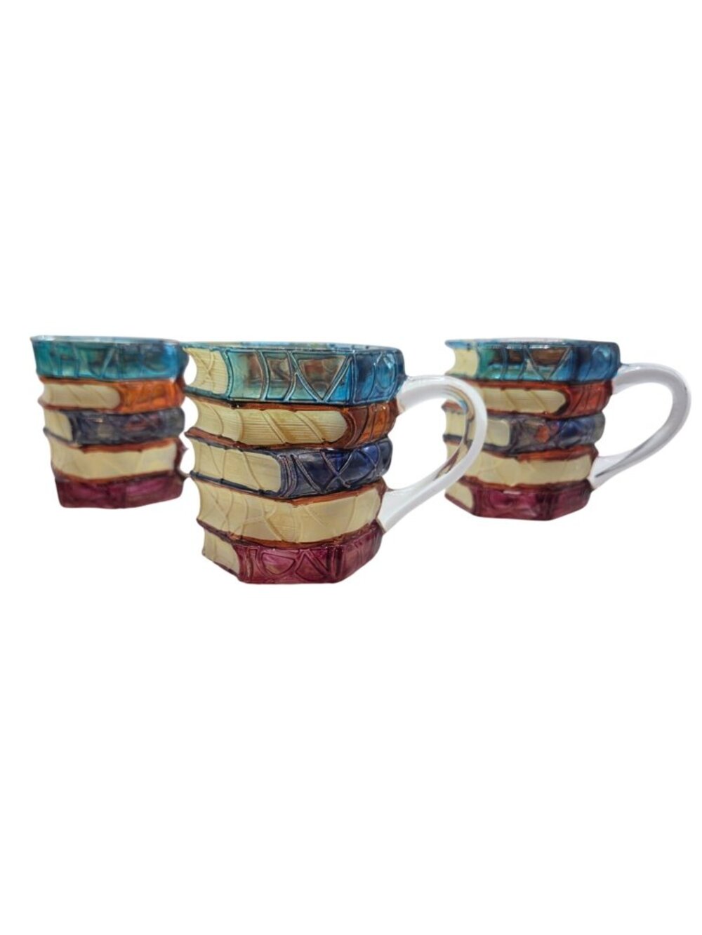 Glass Mugs With Book Stack Design Clear Handles Unique Bookworm Literary